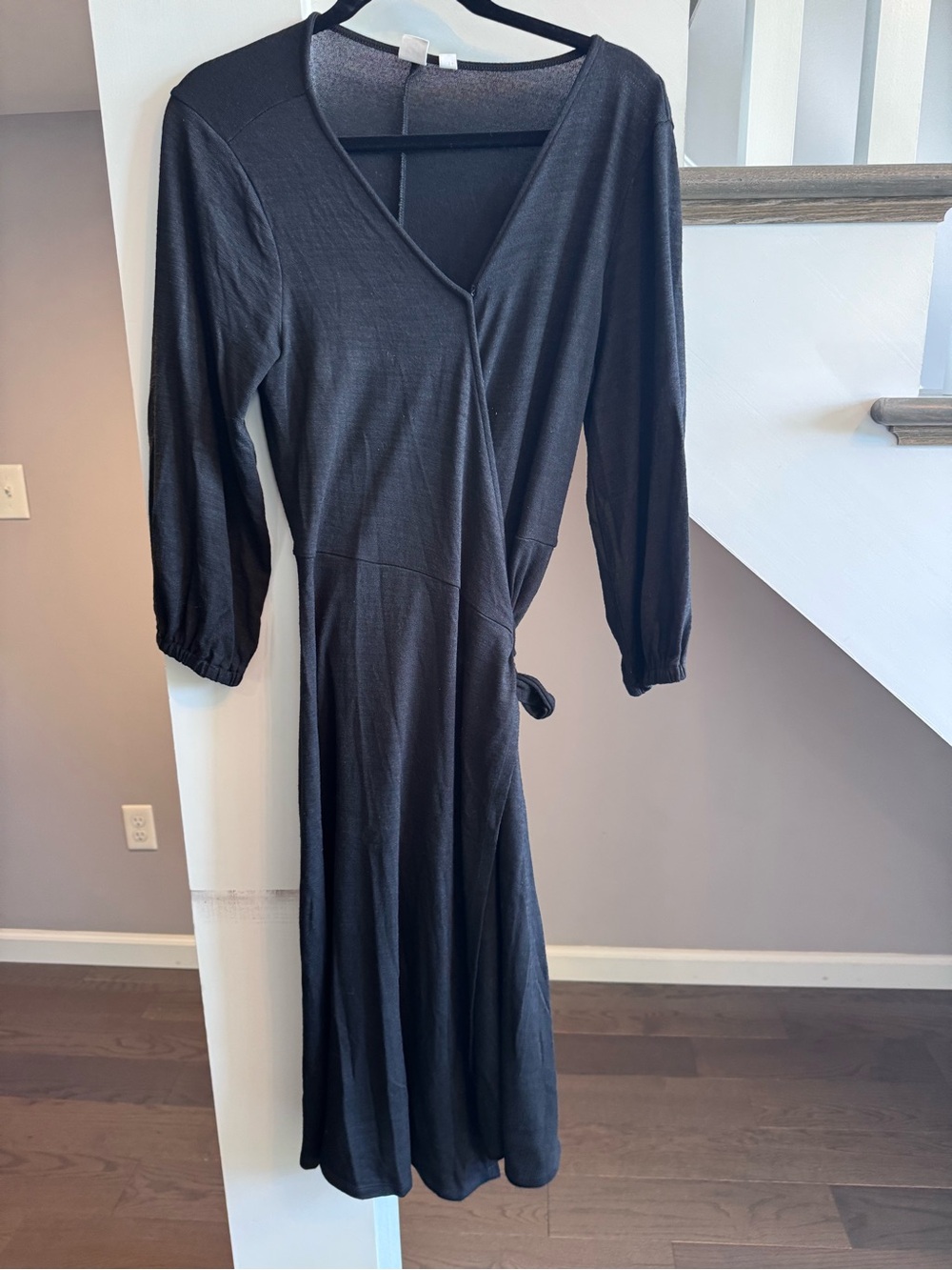GAP Black Wrap Midi Dress with Side Tie